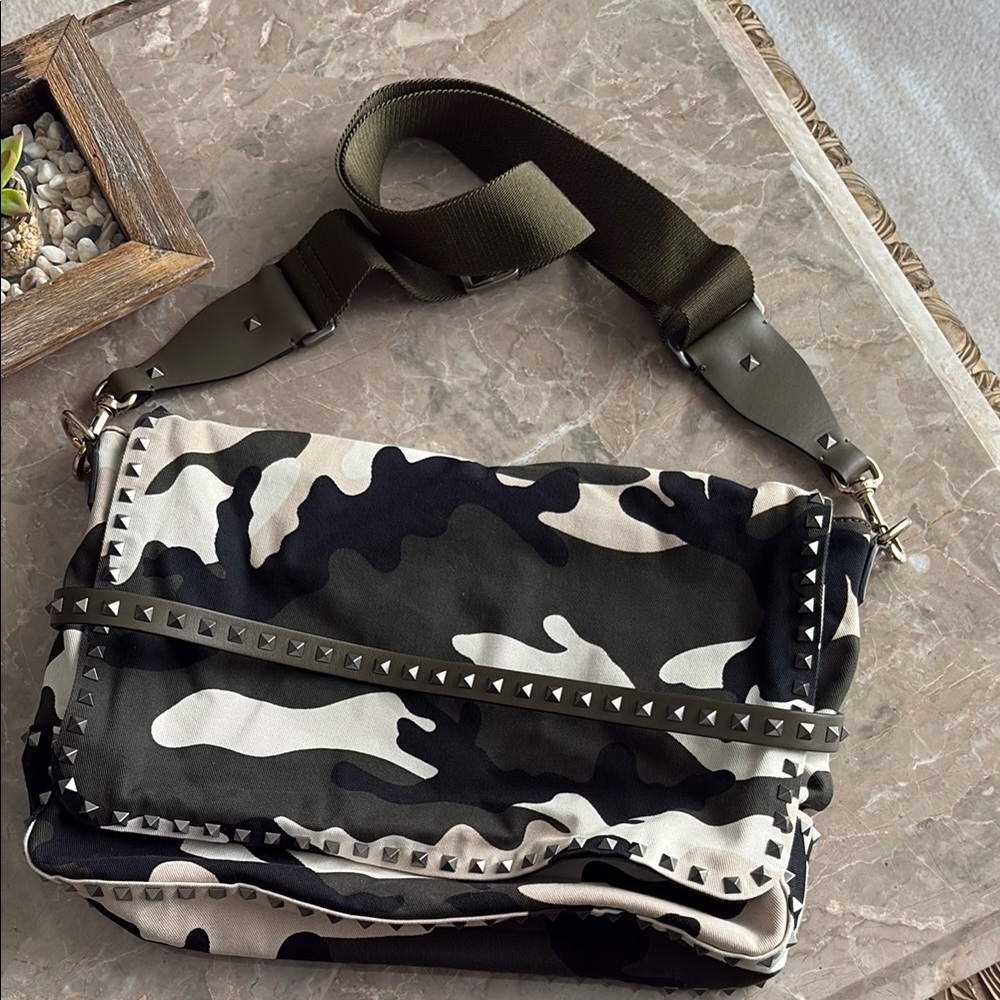 Valentino Camouflage Rockstud Messenger Bag